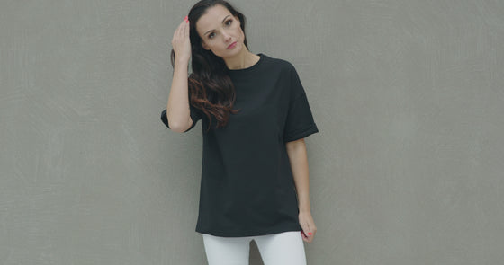 Triko oversize black - organic cotton nepočesaná